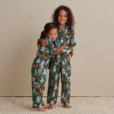The Company Store Family Flannel Kid's Button-down Pajama Set In Green