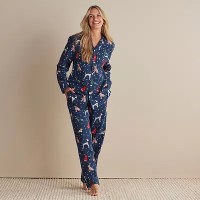The Company Store Family Flannel Women's Button-down Pajama Set In Blue