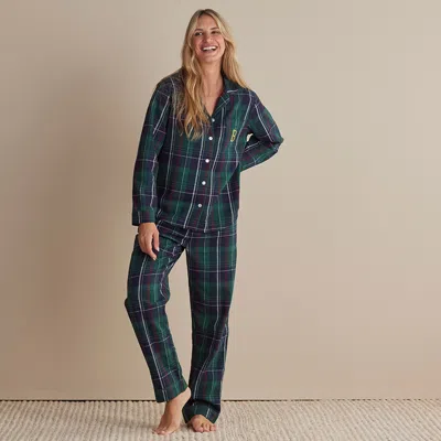 The Company Store Family Flannel Women's Button-down Pajama Set In Blue/green