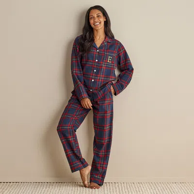 The Company Store Family Flannel Women's Button-down Pajama Set In Blue/red