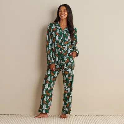 The Company Store Family Flannel Women's Button-down Pajama Set In Green