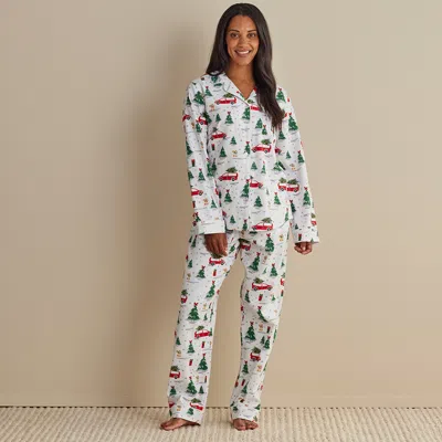 The Company Store Family Flannel Women's Button-down Pajama Set In Green/red/white