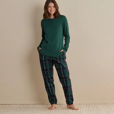 The Company Store Family Flannel Women's Jogger Pants Pajama Set In Blue/green