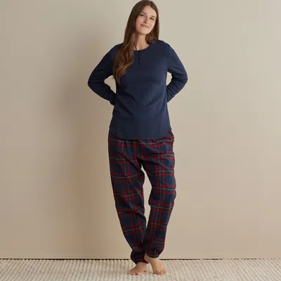 The Company Store Family Flannel Women's Jogger Pants Pajama Set In Blue/red