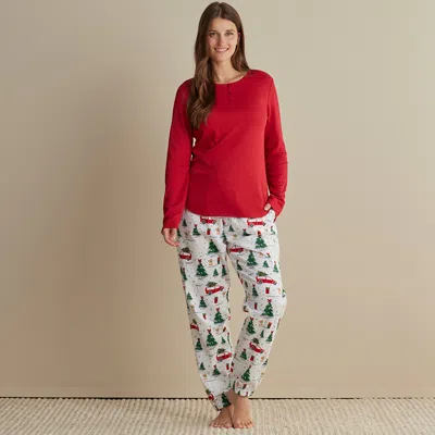 The Company Store Family Flannel Women's Jogger Pants Pajama Set In Green/red/white
