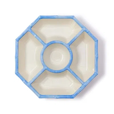 The Company Store Faux Bamboo Border Melamine Chip & Dip Bowl In Blue