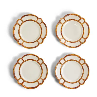 The Company Store Faux Bamboo Border Melamine Dinner Plates, Set Of 4 In Brown