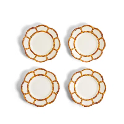 The Company Store Faux Bamboo Border Melamine Salad Plates, Set Of 4 In Brown