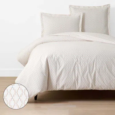 The Company Store Feliciana Geo Garment Washed Cotton Percale Duvet Cover In Orange/coral