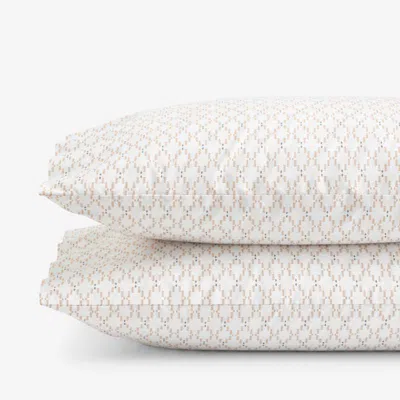 The Company Store Feliciana Geo Garment Washed Cotton Percale Pillowcase Set In White
