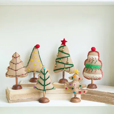 The Company Store Festive Felt Christmas Trees, Set Of 6 In Brown