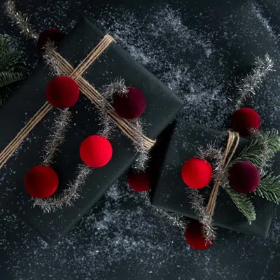 The Company Store Flocked Velvet Holiday Tinsel Garland In Red