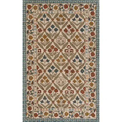 The Company Store Floral Border Hand Tufted Wool Rug In Blue Floral