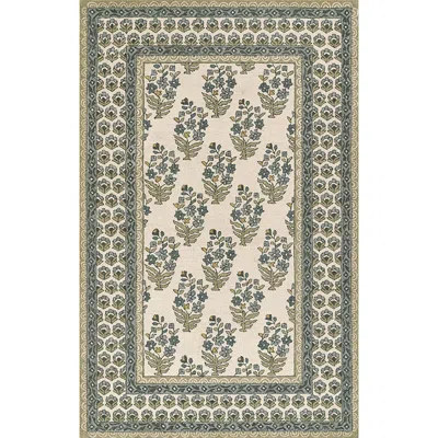 The Company Store Floral Border Hand Tufted Wool Rug In Green