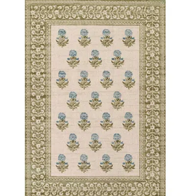 The Company Store Floral Border Wool Blend Rug In Green