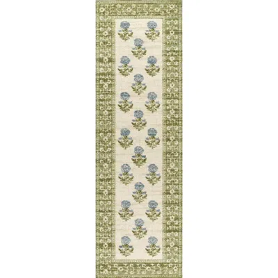 The Company Store Floral Border Wool Blend Rug In Green