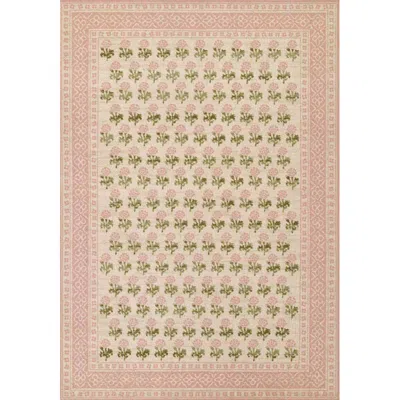 The Company Store Floral Border Wool Blend Rug In Pink