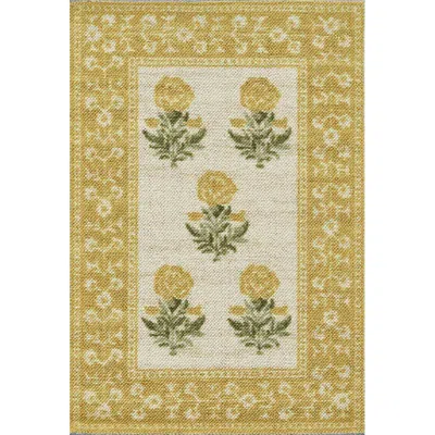 The Company Store Floral Border Wool Blend Rug In Yellow