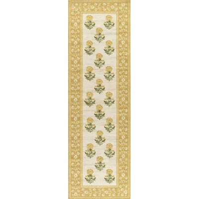 The Company Store Floral Border Wool Blend Rug In Yellow