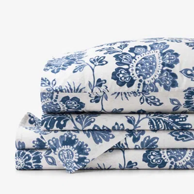 The Company Store Floral Indigo Garden Classic Cool Cotton Percale Bed Sheet Set In Blue