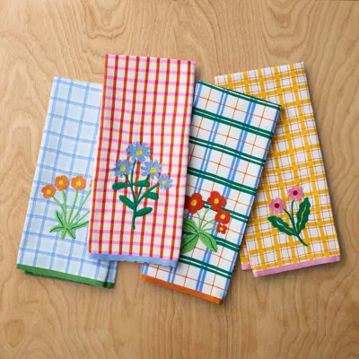 The Company Store Floral Plaid Kitchen Towel Sets In Multi