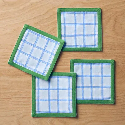 The Company Store Floral Plaid Reversible Cocktail Napkins, Set Of 4 In Blue