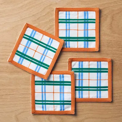The Company Store Floral Plaid Reversible Cocktail Napkins, Set Of 4 In Multi