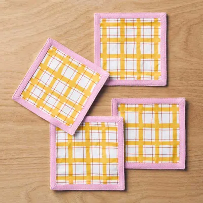 The Company Store Floral Plaid Reversible Cocktail Napkins, Set Of 4 In Pink