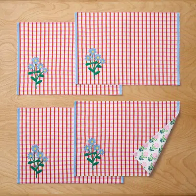 The Company Store Floral Plaid Reversible Placemats, Set Of 4 In Red