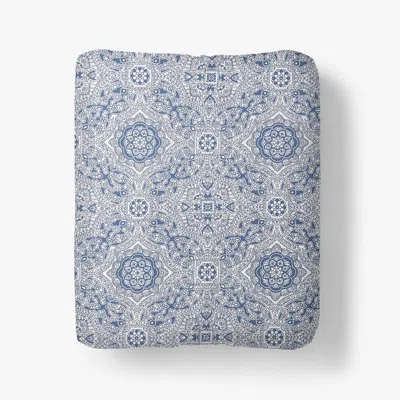 The Company Store Floral Tapestry Premium Smooth Sateen Fitted Bed Sheet In Blue