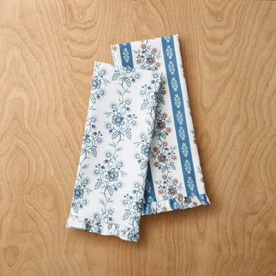 The Company Store Flower Bloom Tea Towels, Set Of 2 In Blue/white