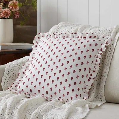 The Company Store Flowers Decorative Square Pillow Cover In White