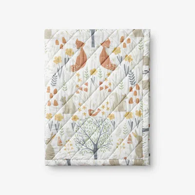 The Company Store Forest Animals Classic Cool Organic Cotton Percale Quilted Reversible Sherpa Stroller Blanket In Beige/brown/multi
