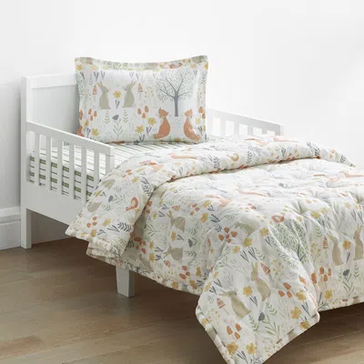 The Company Store Forest Animals Classic Cool Organic Cotton Percale Toddler Comforter Set In Beige/brown/multi