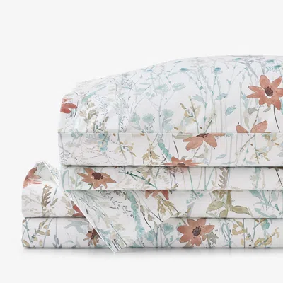 The Company Store Forest Willow Premium Smooth Wrinkle-free Sateen Bed Sheet Set In Blue/white