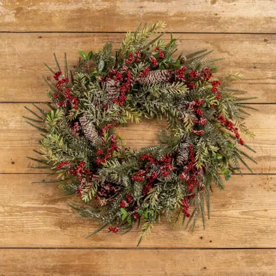 The Company Store Frosted Mixed Foliage & Red Berries Wreath In Multi