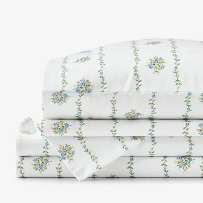 The Company Store Garden Burst Premium Smooth Wrinkle-free Sateen Bed Sheet Set In Blue/white/yellow
