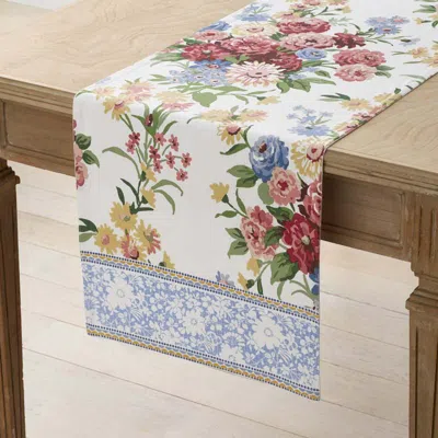 The Company Store Garden Floral Cotton Table Runner In Blue/pink/yellow