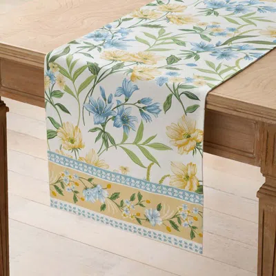 The Company Store Garden Floral Cotton Table Runner In Green/yellow