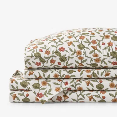 The Company Store Garden Florals Premium Smooth Wrinkle-free Sateen Bed Sheet Set In Green/red