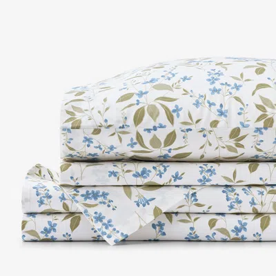 The Company Store Garden Mist Classic Cool Cotton Percale Bed Sheet Set In Blue/green/ivory