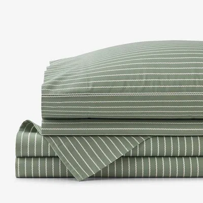 The Company Store Garden Mist Classic Cool Cotton Percale Bed Sheet Set In Stripe Green