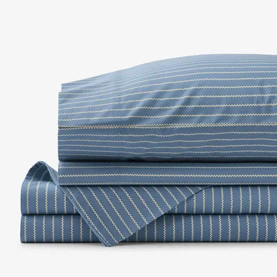The Company Store Garden Mist Classic Cool Cotton Percale Bed Sheet Set In Stripe Smoke Blue