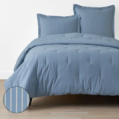 The Company Store Garden Mist Classic Cool Cotton Percale Comforter In Stripe Smoke Blue