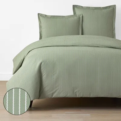 The Company Store Garden Mist Classic Cool Cotton Percale Duvet Cover In Stripe Green