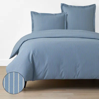The Company Store Garden Mist Classic Cool Cotton Percale Duvet Cover In Stripe Smoke Blue