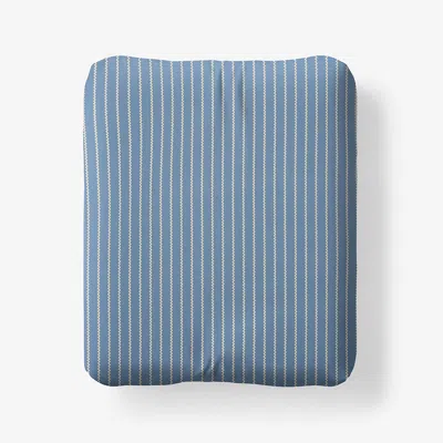 The Company Store Garden Mist Classic Cool Cotton Percale Fitted Bed Sheet In Stripe Smoke Blue