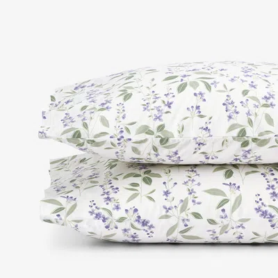 The Company Store Garden Mist Classic Cool Cotton Percale Pillowcase Set In Green/ivory/purple
