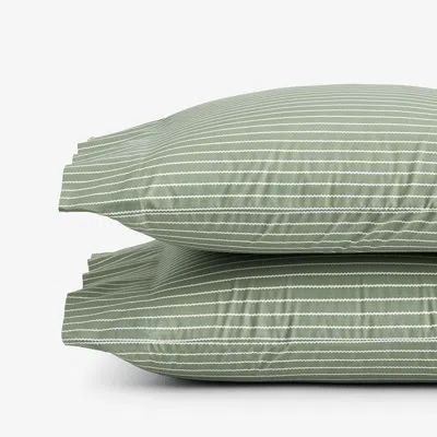 The Company Store Garden Mist Classic Cool Cotton Percale Pillowcase Set In Stripe Green