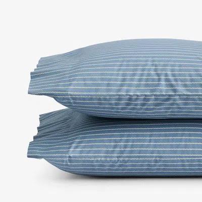 The Company Store Garden Mist Classic Cool Cotton Percale Pillowcase Set In Stripe Smoke Blue